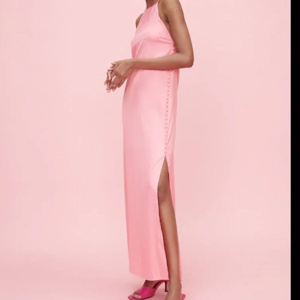 NWT Viral Zara Light Pink Slip Dress with button detail